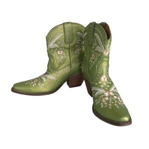 Dingo Ladies Primrose Green Metallic Embroidery Leather Boots DI748 Size 11 New